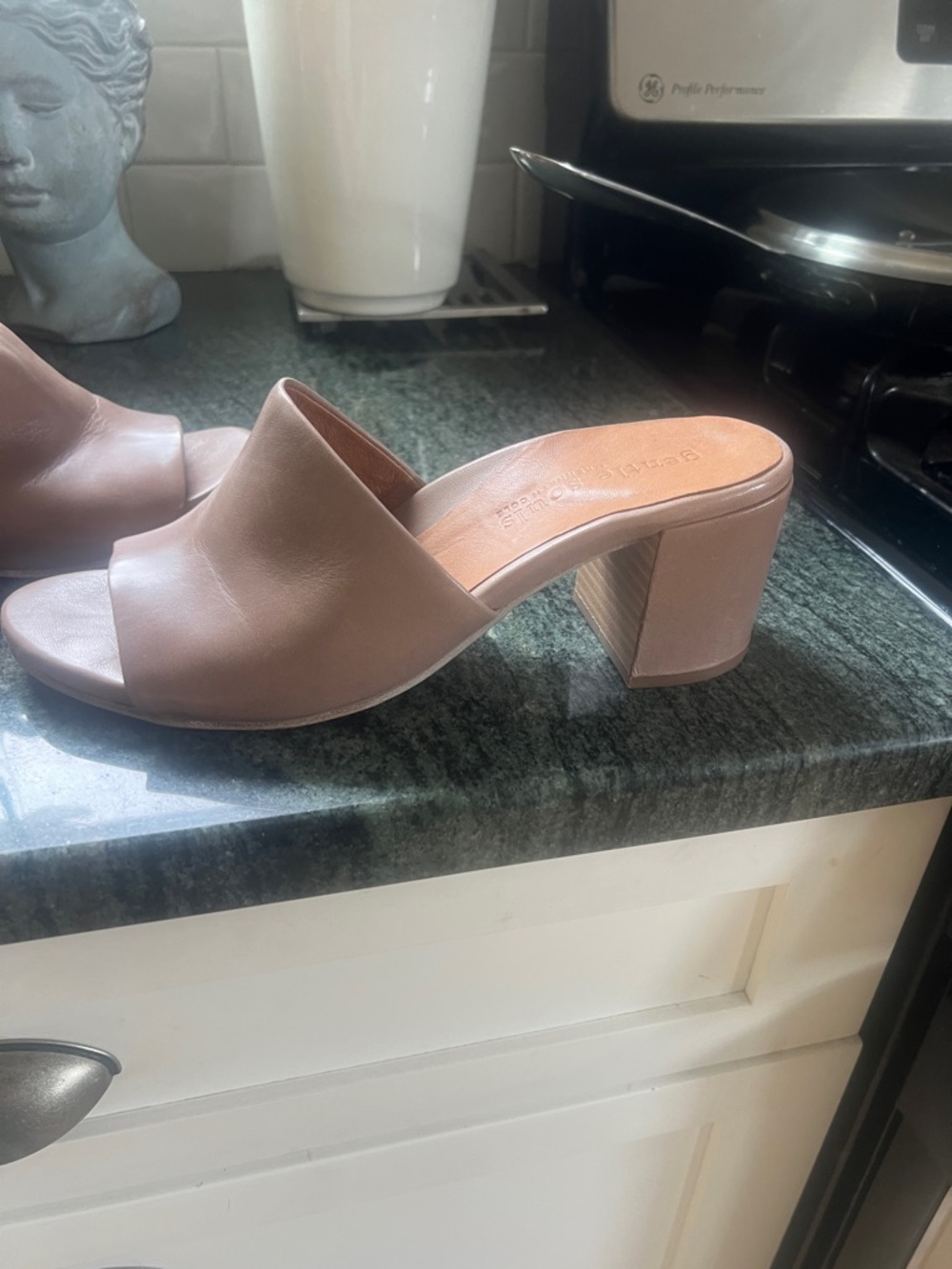 gentle souls Blush Taupe Open-Toe Block Heel Mules
